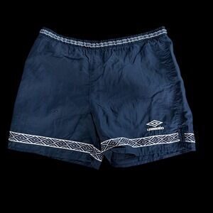 Vintage Umbro Soccer Shorts Medium Navy Nylon Distressed Made in USA 90s Diamond